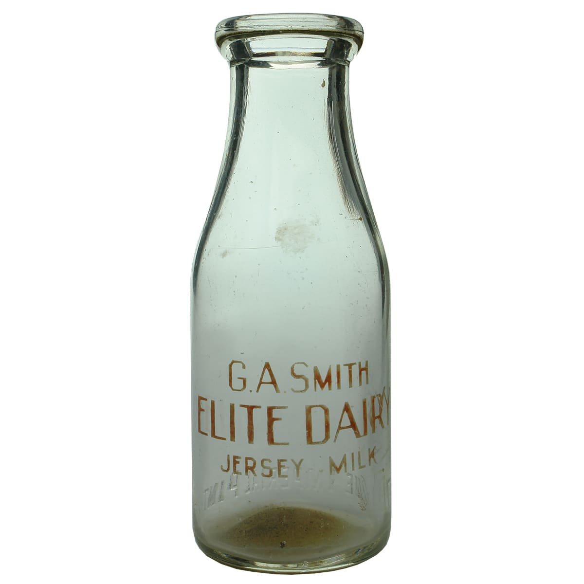 Milk. G. A. Smith, Elite Dairy. Wad lip. Ceramic label. 1 pint. (Victoria)