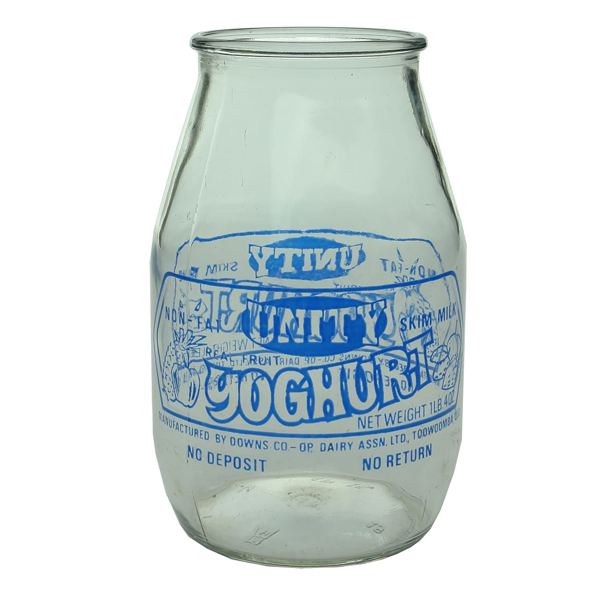 Dairy. Unity Yoghurt, Downs Co-Op Dairy, Toowoomba. Blue Print. 1 Lb 4 Oz. (Queensland)