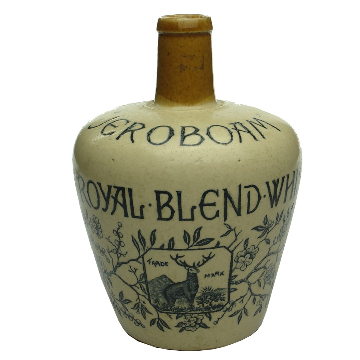 Whisky Jug. Jeroboam. The Royal Blend. Thomson & Co., Glasgow. Tan Top.. Quart.