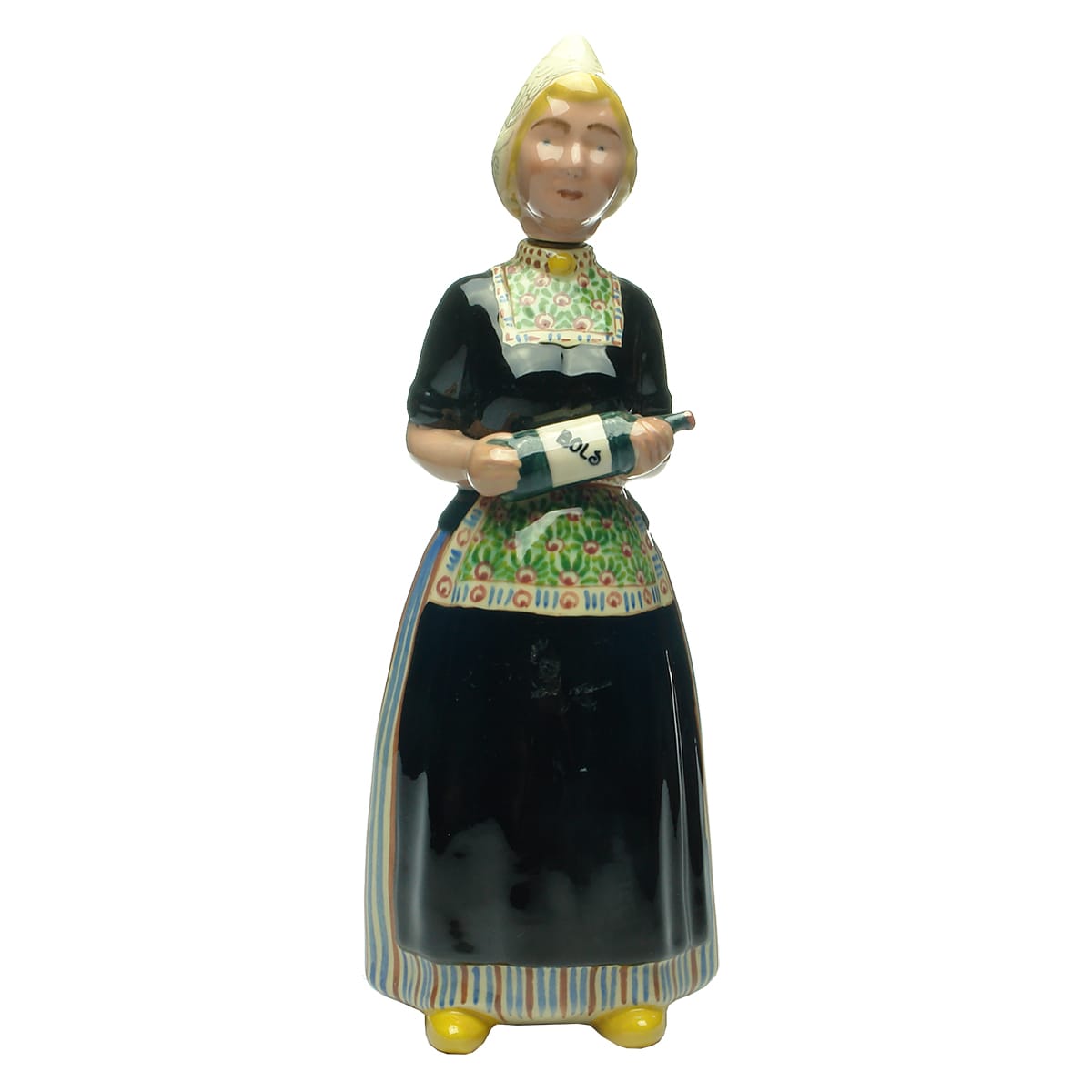 Ceramic figural gin. Woman with BOLS bottle in her hands.