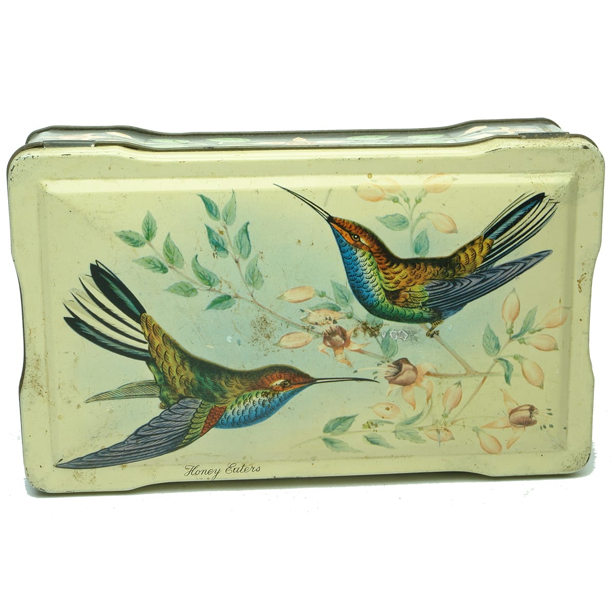 Tin. A. W. Allen Ltd., Melbourne. Pair of honey eaters. (Victoria)