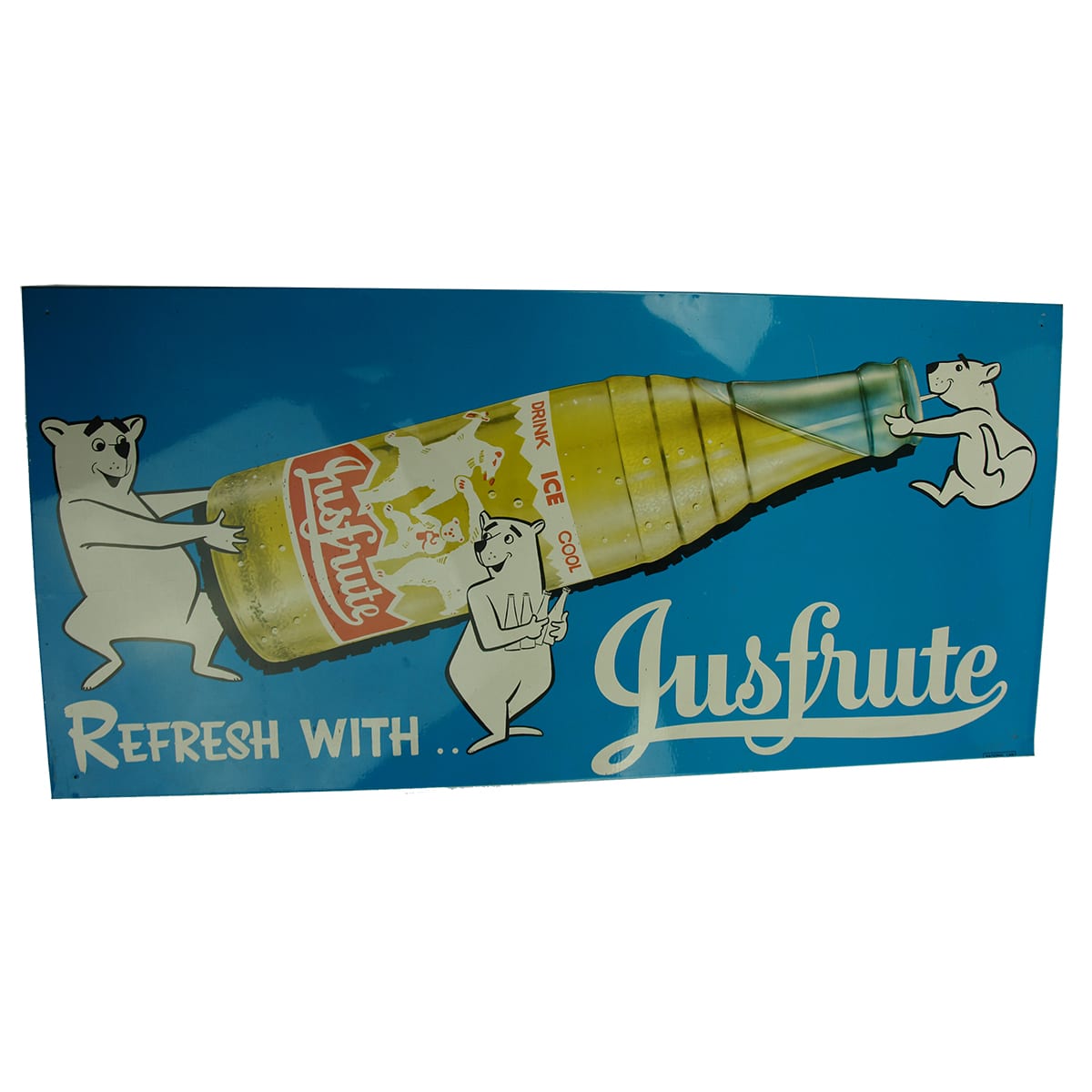 Tin Sign. Jusfrute. Polar Bears and Bottle.