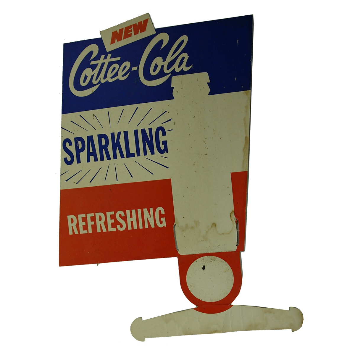 Light cardboard sign. Cottee Cola.