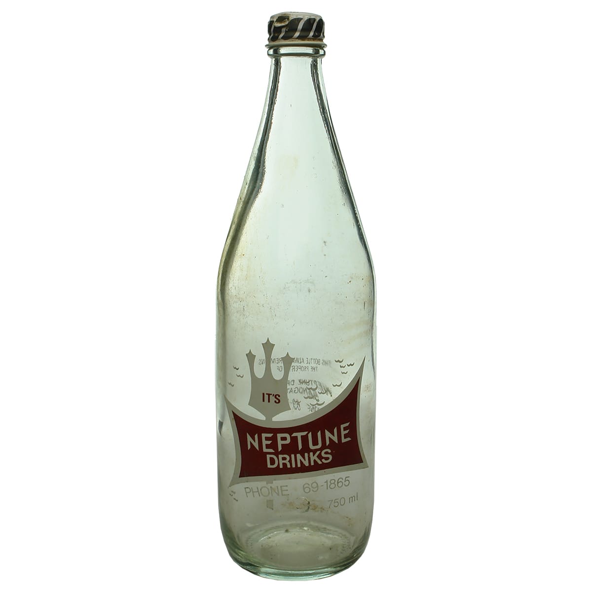 Screw Top Ceramic Label. Neptune Drinks, Sandgate. Red & White print. 750 ml. (Queensland)