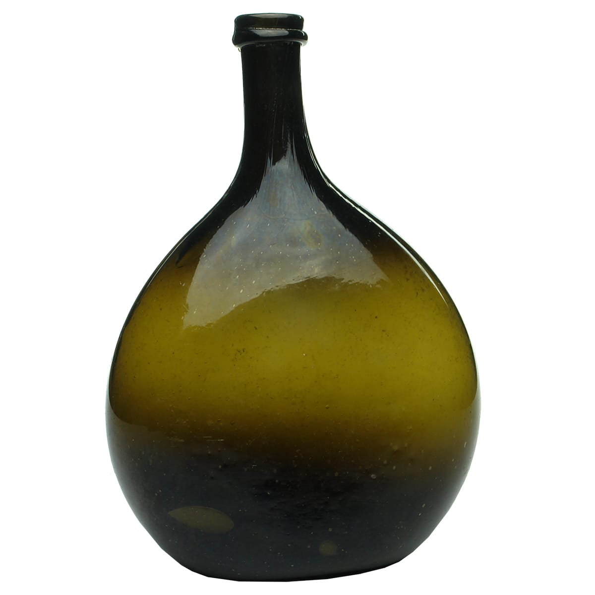 Black Glass. Larger Flat Chestnut Flask with pontil.