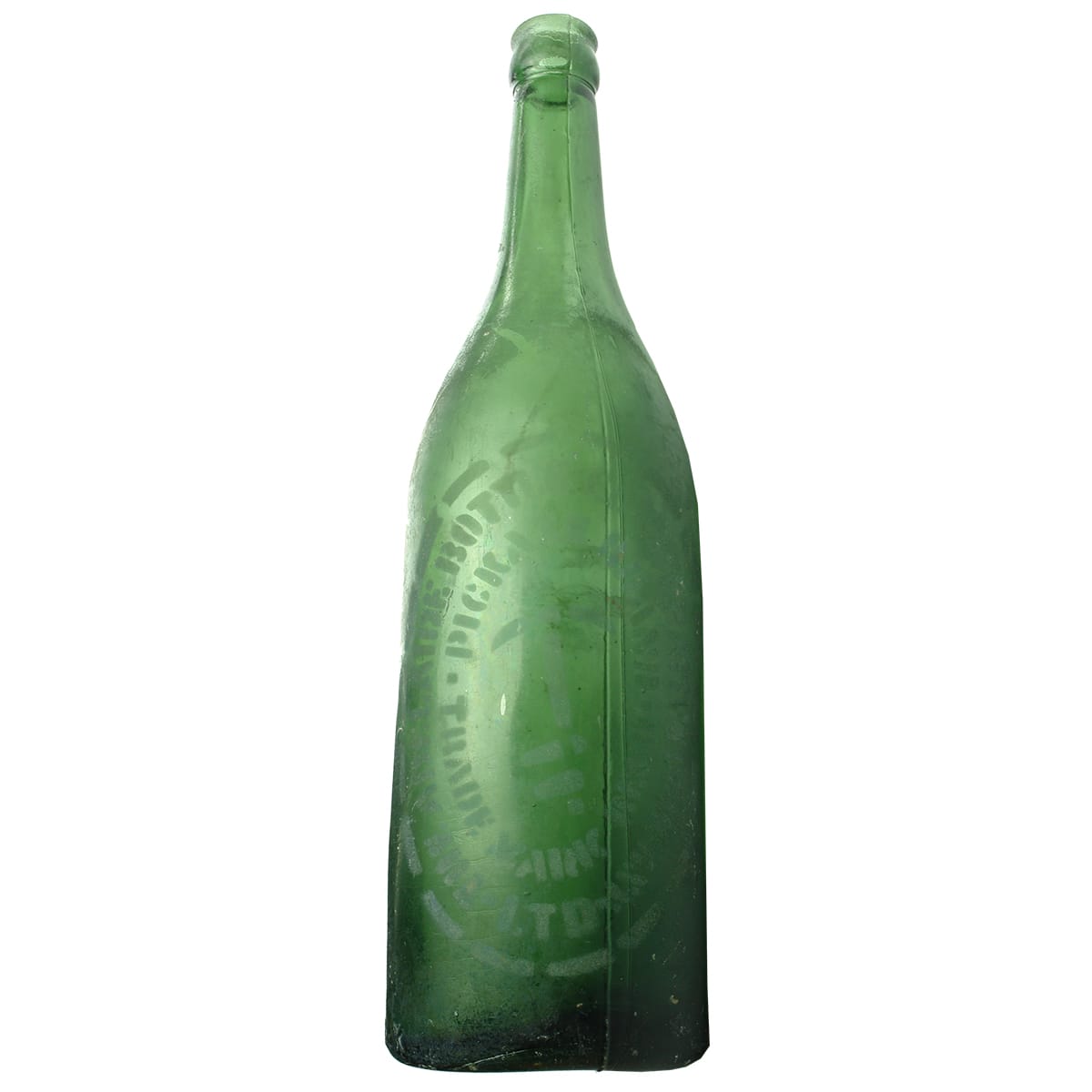 Beer. Pickaxe. The Adelaide Bottle Co-operative Company Ltd. Crown Seal. Green. Sand blasted. Oval badge. 26 oz. (South Australia)