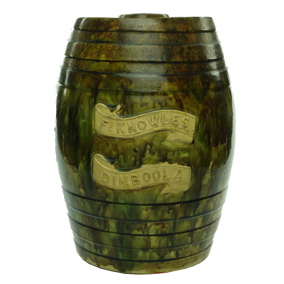 Majolica Barrel. Knowles, Dimboola. 2 Gallon. (Victoria)