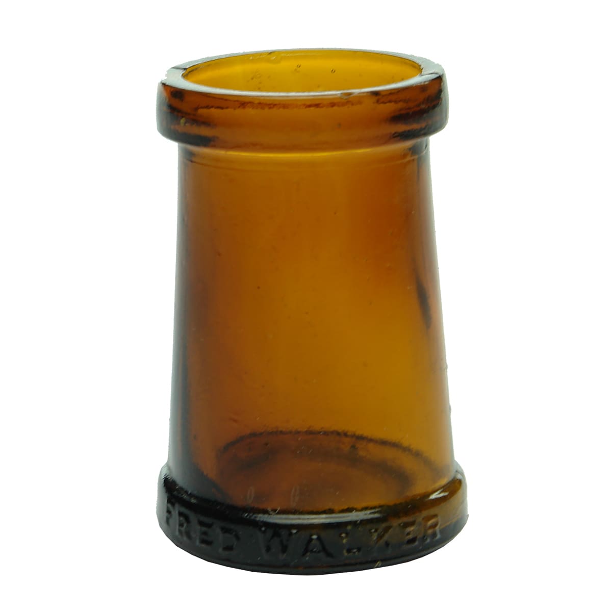 Vegemite Jar. Fred Walker. Amber Glass. 1920s (Victoria)