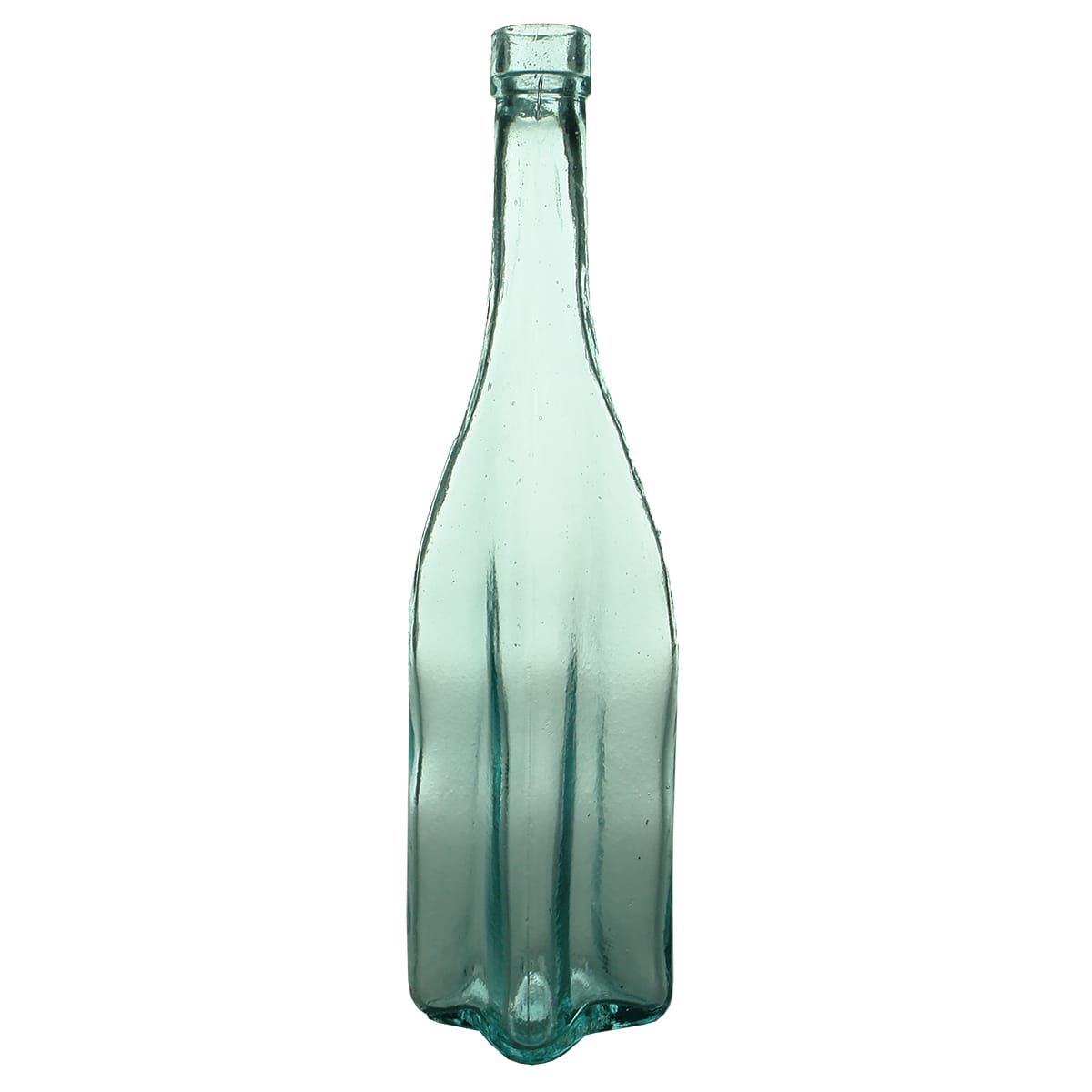 Oil. Tall skinny square shape with concave sides.  Aqua.  26 oz.