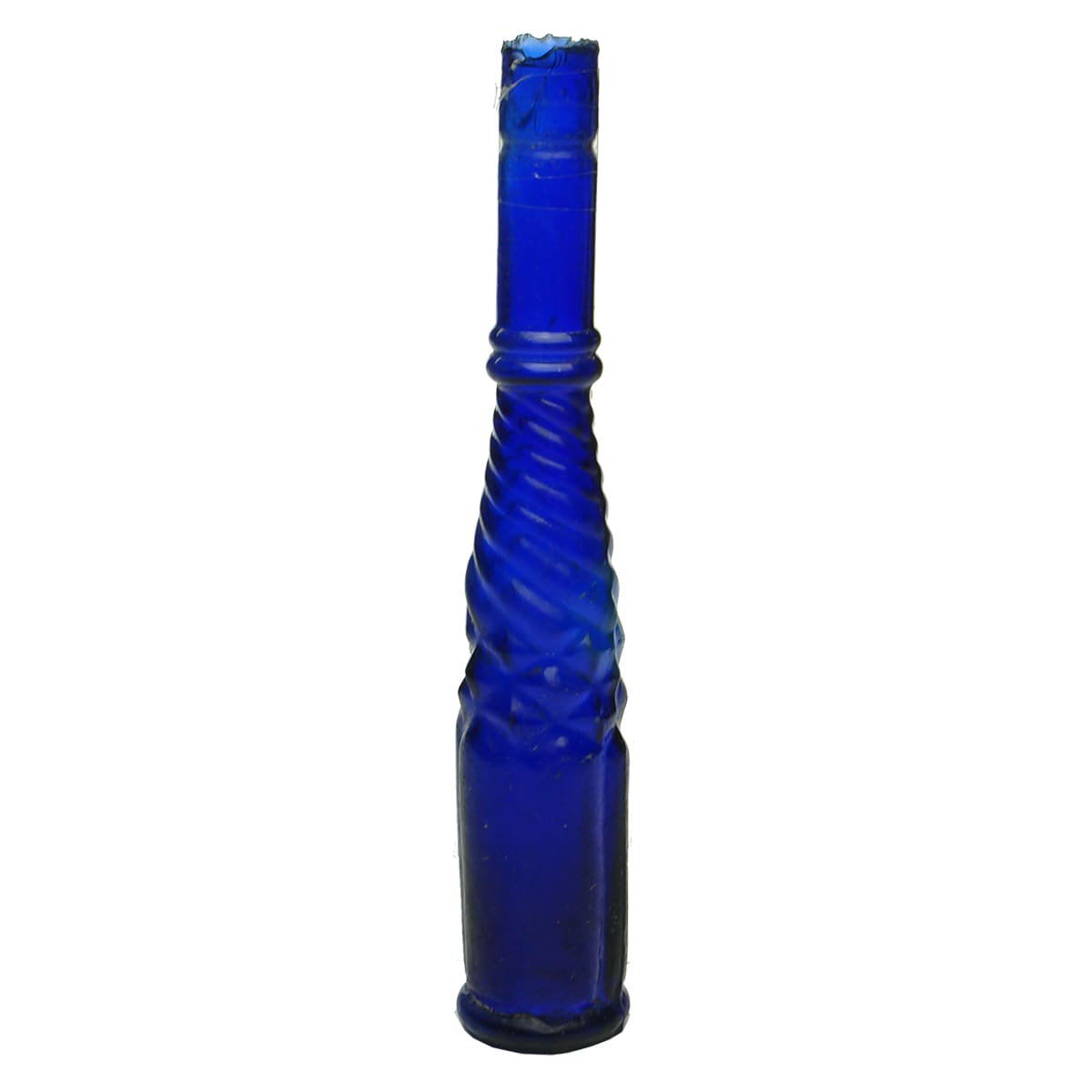 Salad Oil. Cobalt Blue Whirly. Shear Lip. 2 oz. 190 mm