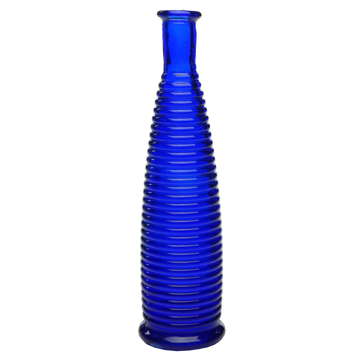 Salad oil or Barbers bottle?! Horizontal ribs all the way around. Tall Beehive shape. Cobalt Blue. 5 oz.