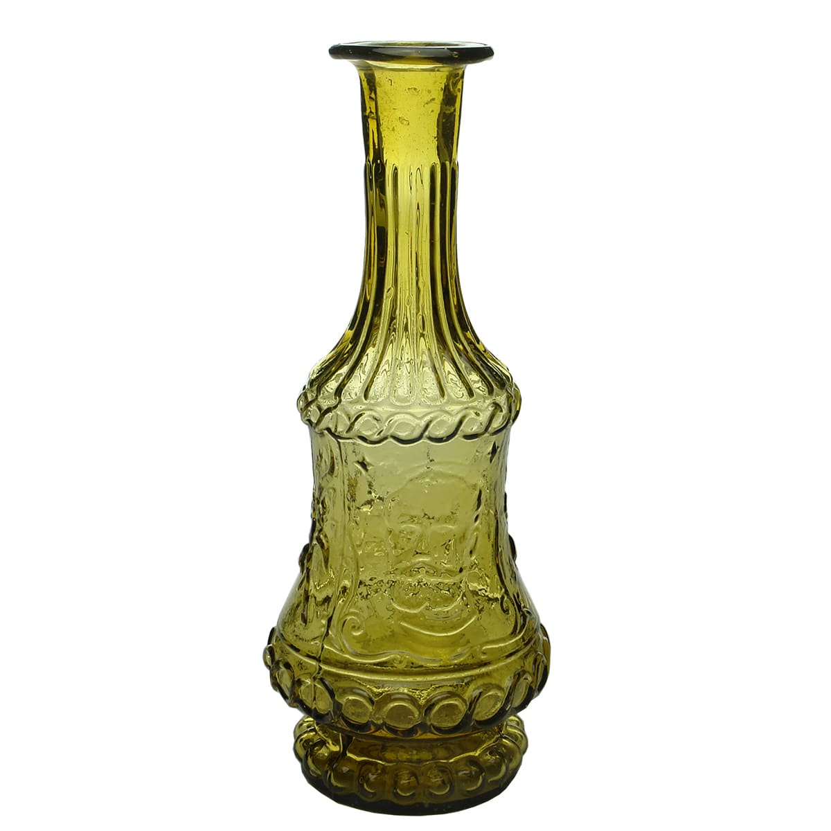 Sauce. Ornate amber bottle with moustachioed man. 13 oz.