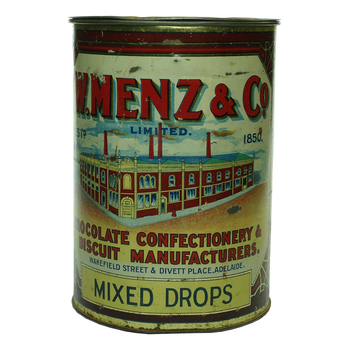 Tin. W. Menz & Co, Sugar. Adelaide. Large. (South Australia)