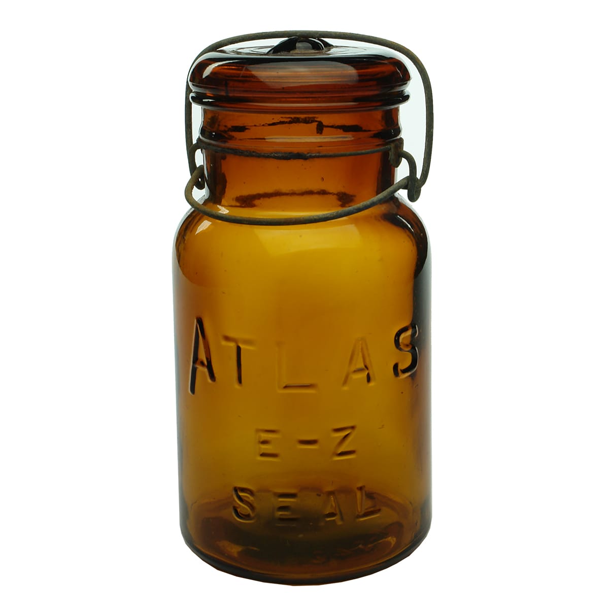 Fruit Jar. Atlas EZ Seal. Amber. Quart.