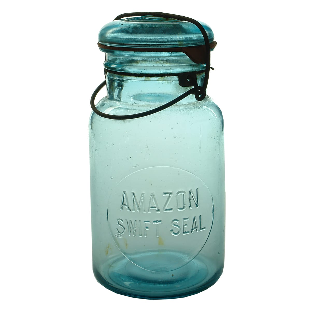 Fruit Jar. Amazon. Swift Seal. Blue Aqua. Quart.