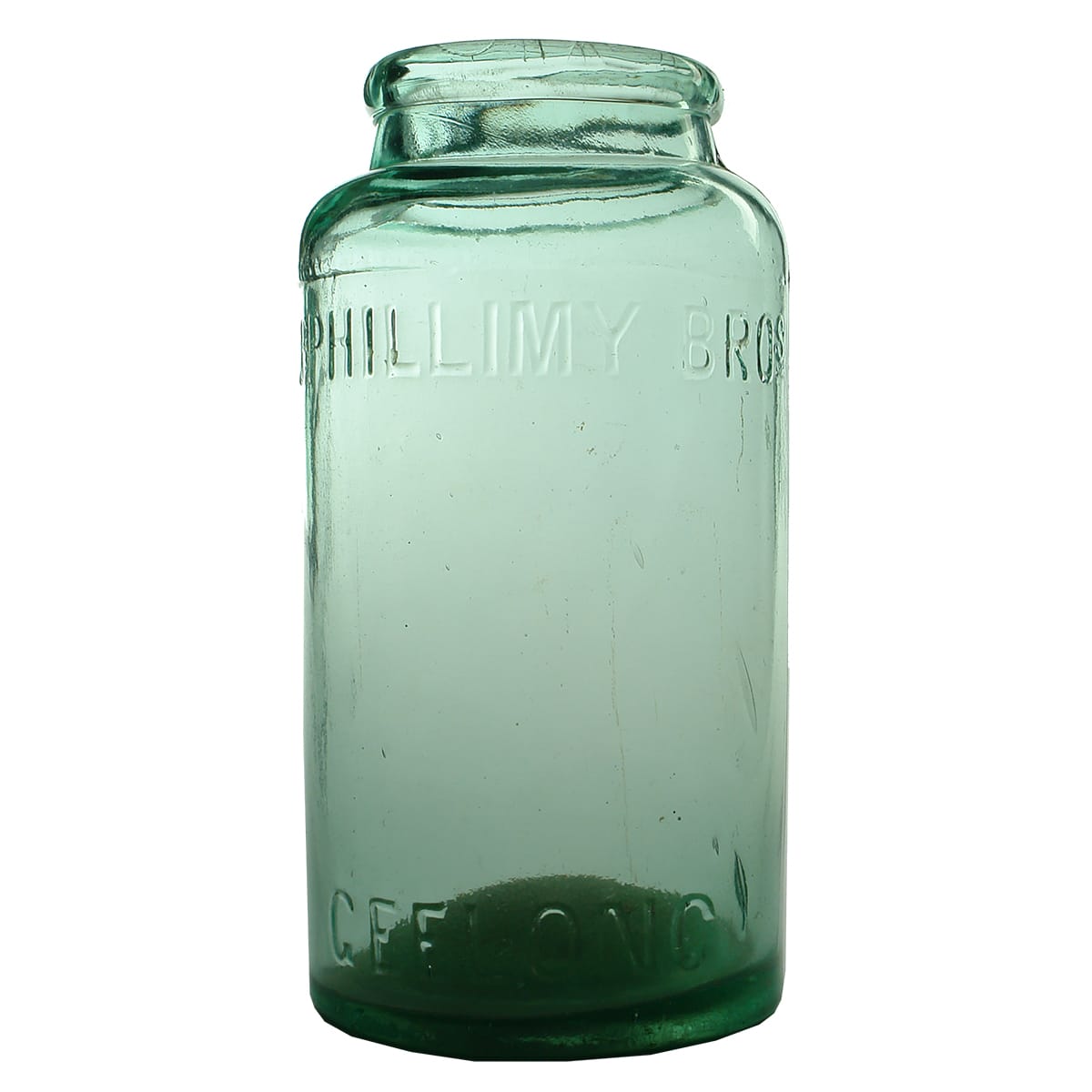 Lolly Jar. McPhillimy Bros, Geelong. Aqua. 1 Gallon. (Victoria)