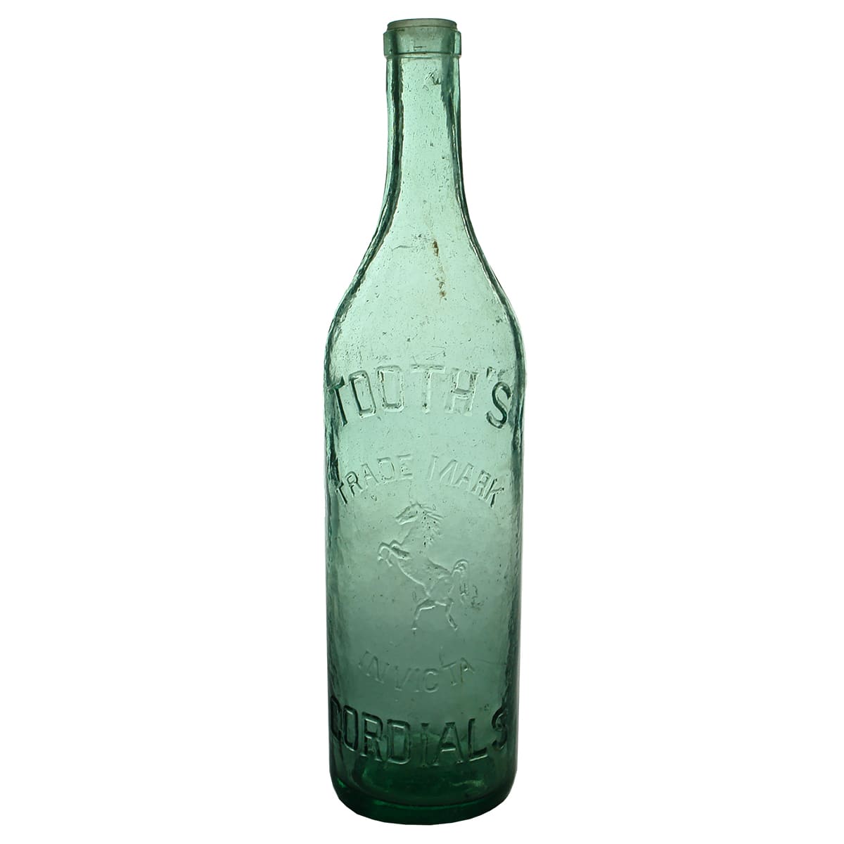 Cordial. Tooth's Invicta Cordials. Sydney. No size or base mark embossed. Aqua. 26 oz. (New South Wales)