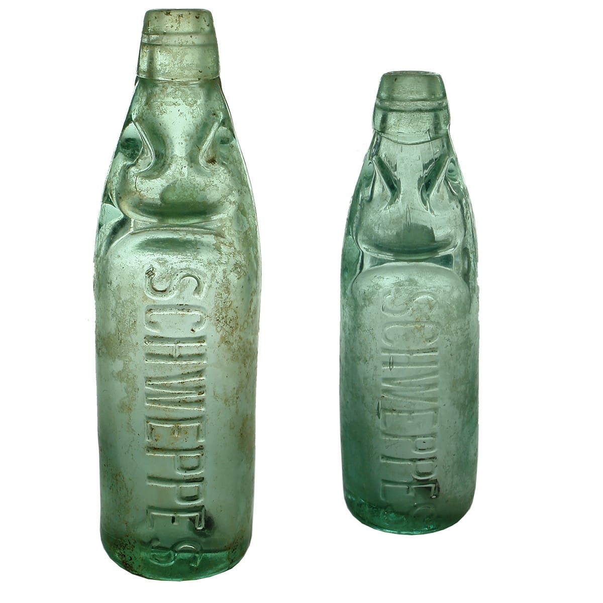 Pair of Schweppes Niagara style Codds. 10 & 6 oz.