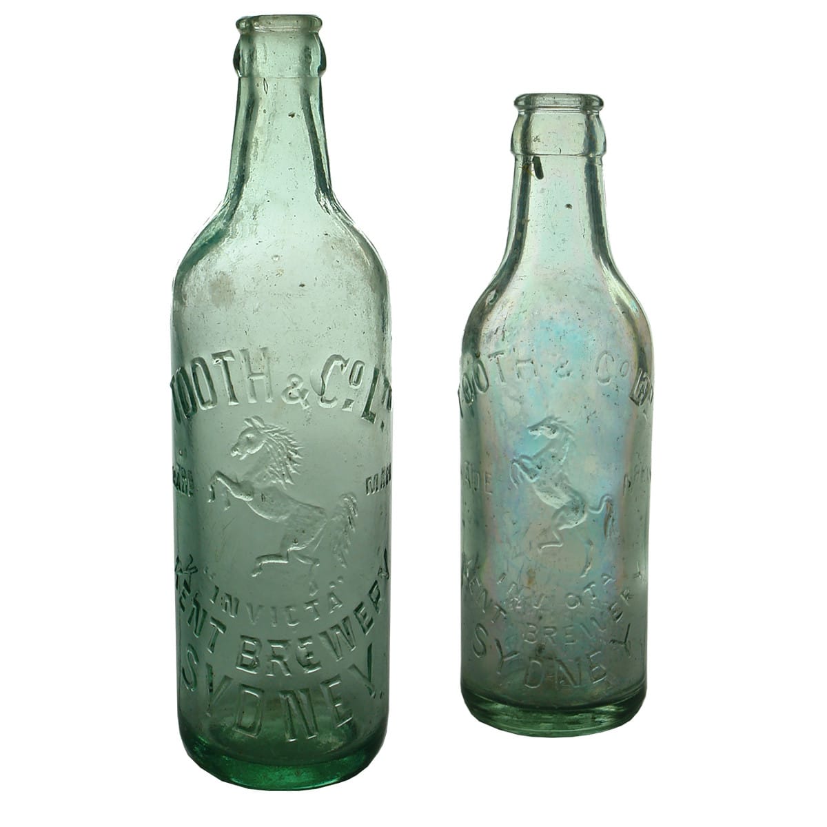 Pair of Crown Seals. Tooth & Co Ltd., Kent Brewery, Sydney. Shouldered. Aqua. 10 & 6 oz. (New South Wales)