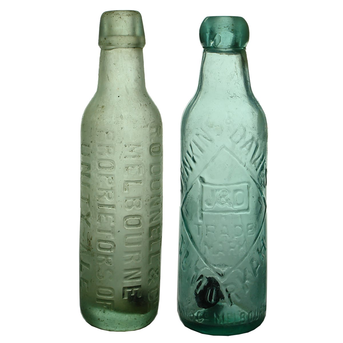 Pair of Aerated Waters: O'Donnell, Melbourne Unity Ale Lamont & Jenkins & Davies Numburkah Bell Patent. (Victoria)