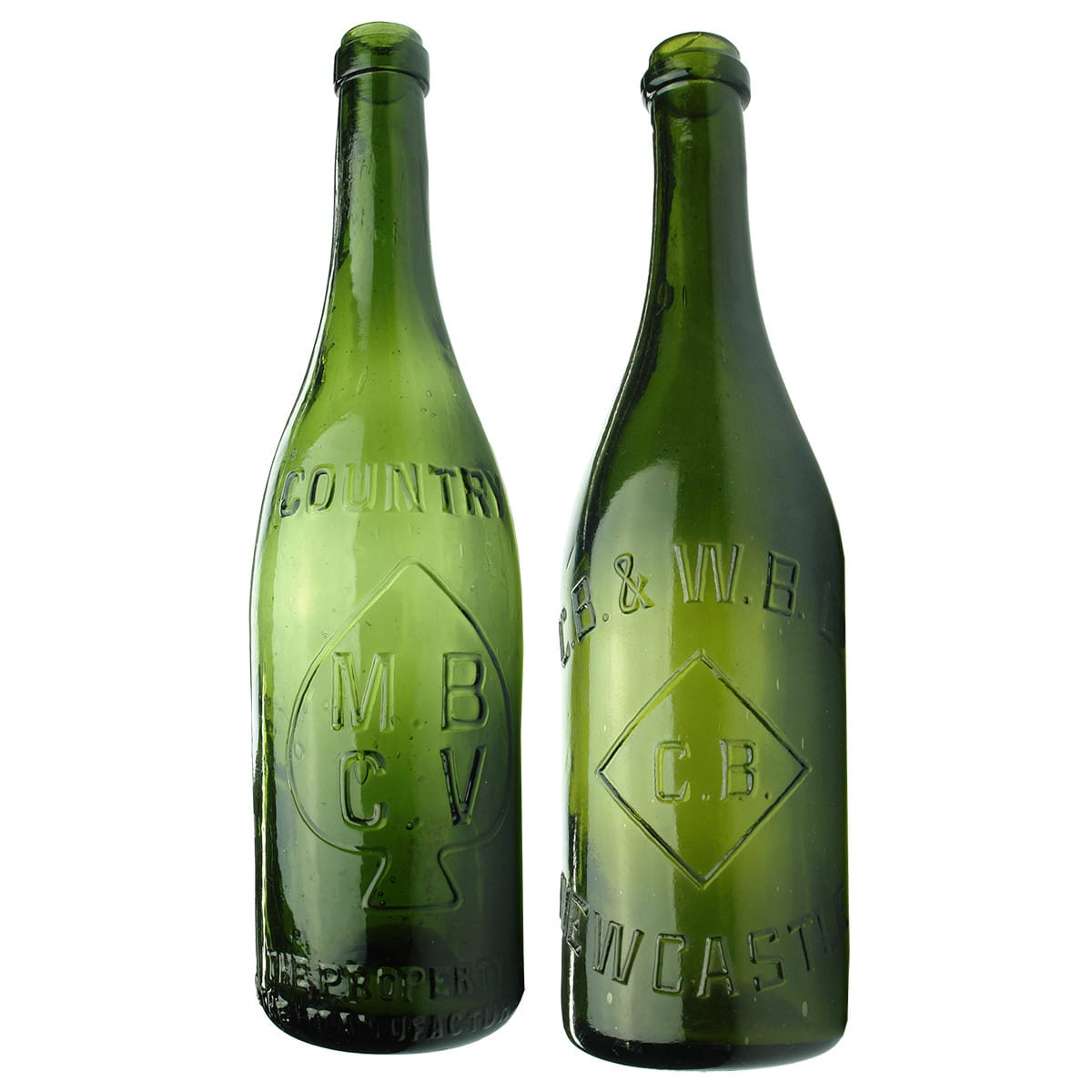 Pair of Ring Seal Beers. M. B. C. V., Country & CB & WB Newcastle. Ring Seal. Green. 26 oz. (Victoria & New South Wales)