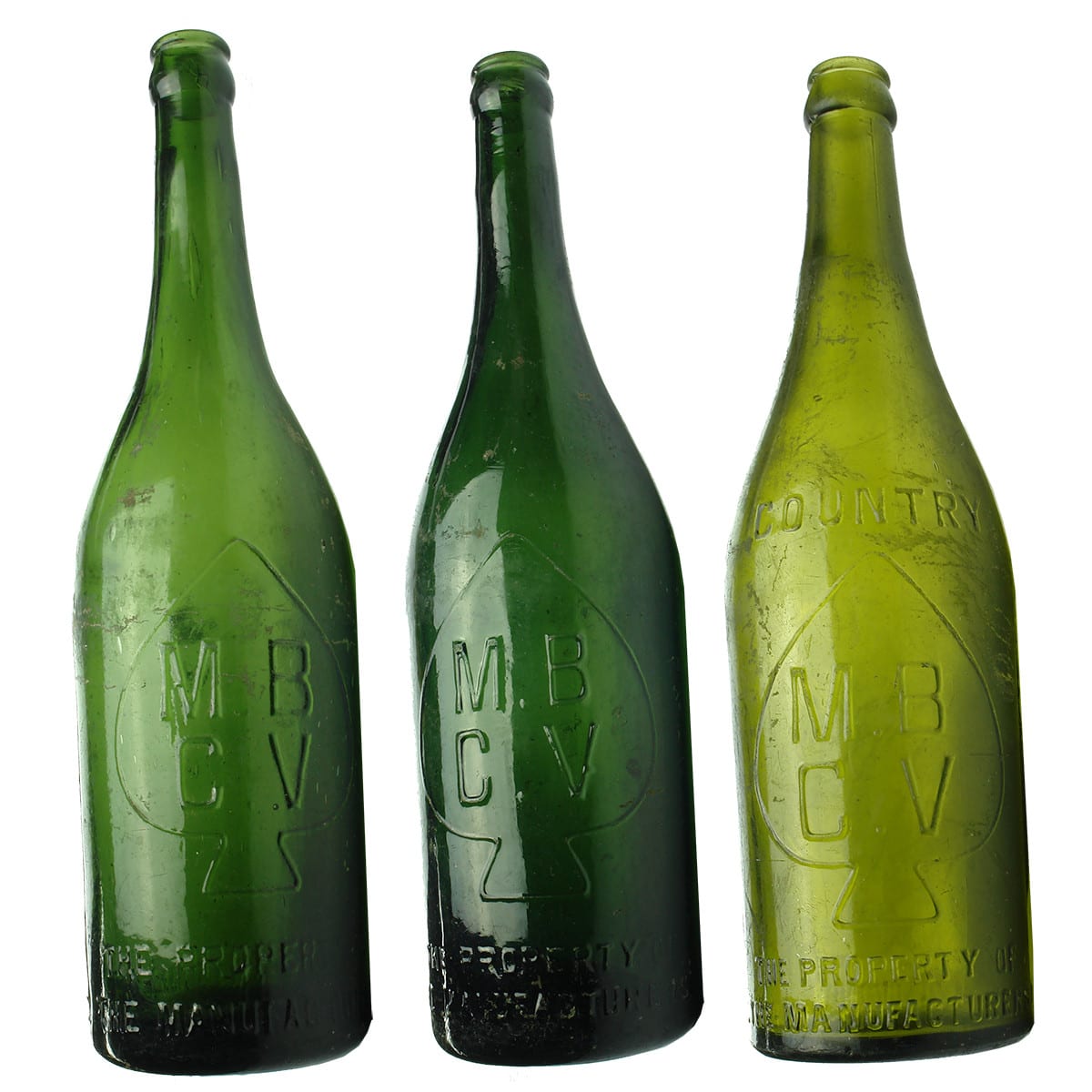 Three MBCV Victorian Crown Seal Beers. Green. 26 oz. (Victoria)