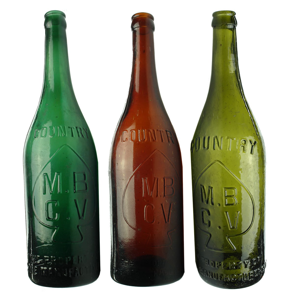 Three different MBCV Country Victorian Crown Seal Beers. Green & Amber. 26 oz. (Victoria)