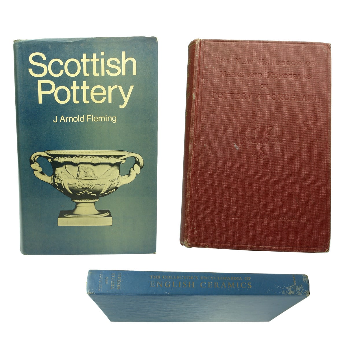 Three reference books on Pottery. Scottish, English and Handbook of Marks. Fleming, Hughes & Chaffers.