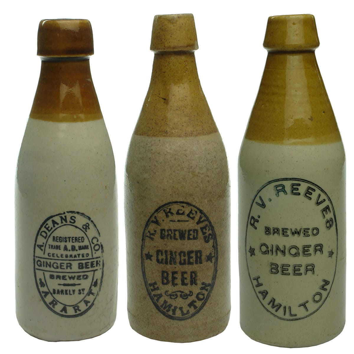 Three Ginger Beers. Deans, Ararat & 2 different Reeves, Hamilton. (Victoria)