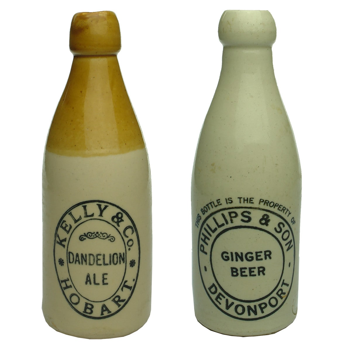 Two Ginger Beers: Kelly & Co, Hobart & Phillips & Son, Devonport. (Tasmania)