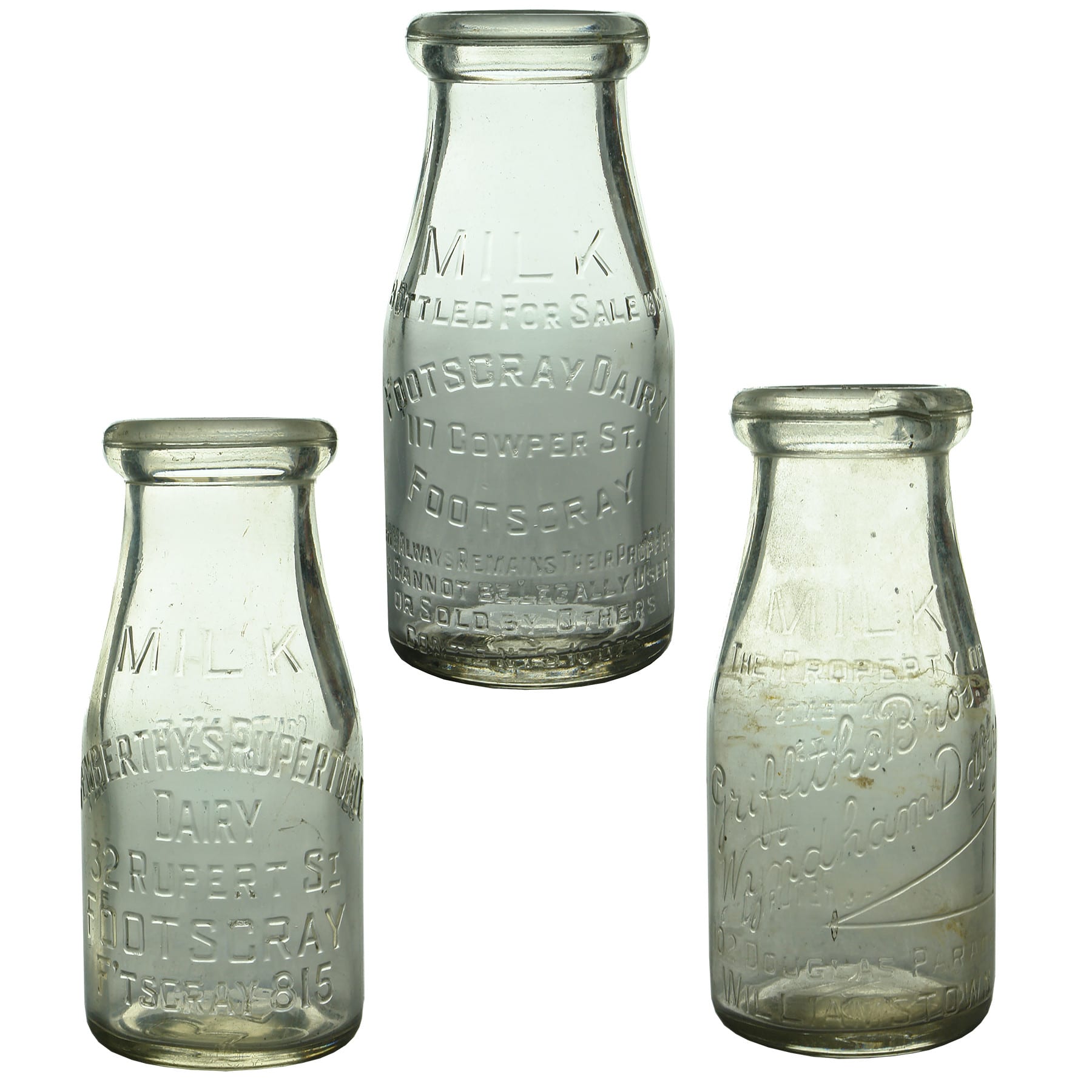 Three Half Pint Milks: Footscray Dairy; Rupertdale Dairy, Footscray; Wyndham Dairy, Willismstown. (Victoria)