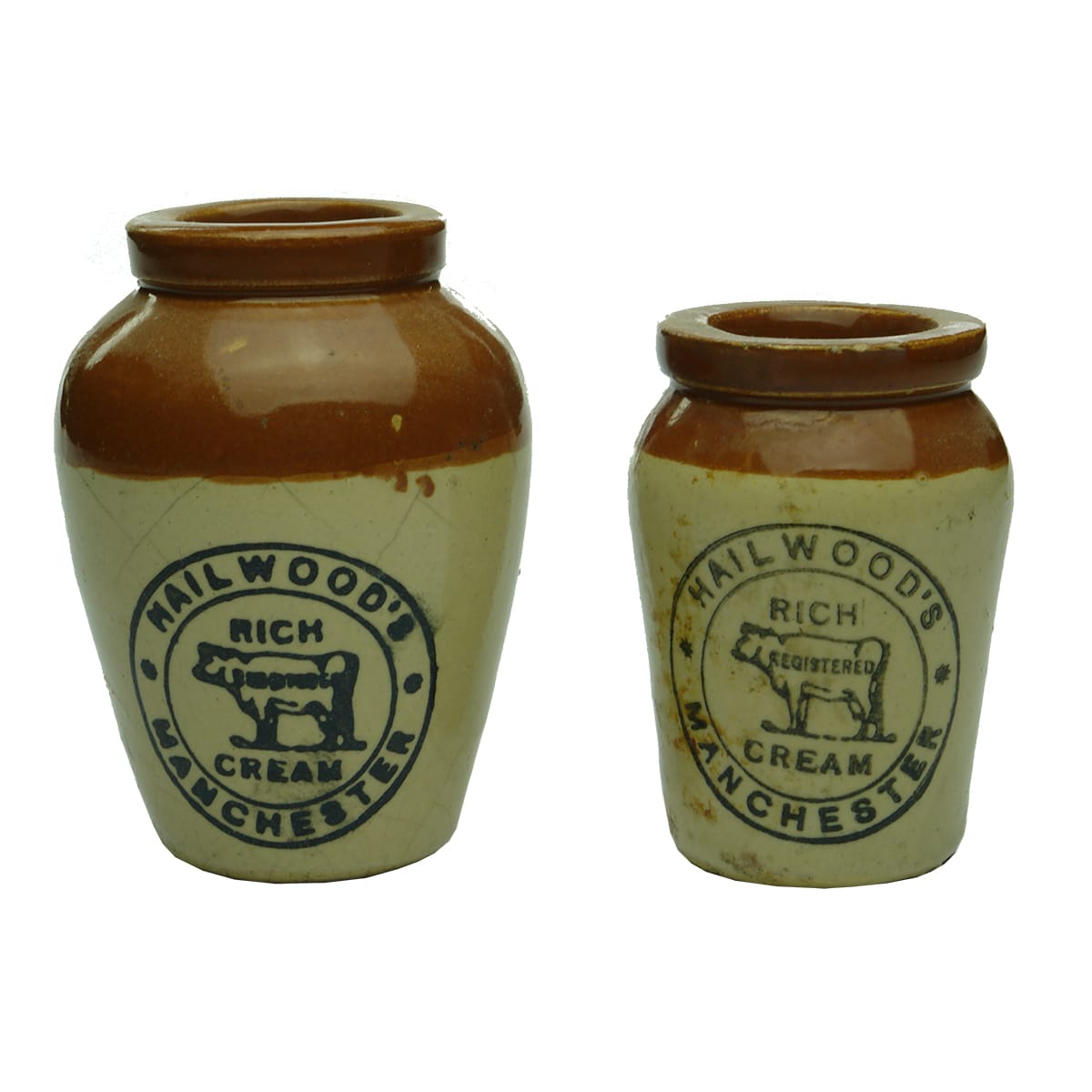 Pair of Hailwood's, Manchester Cream Pots.