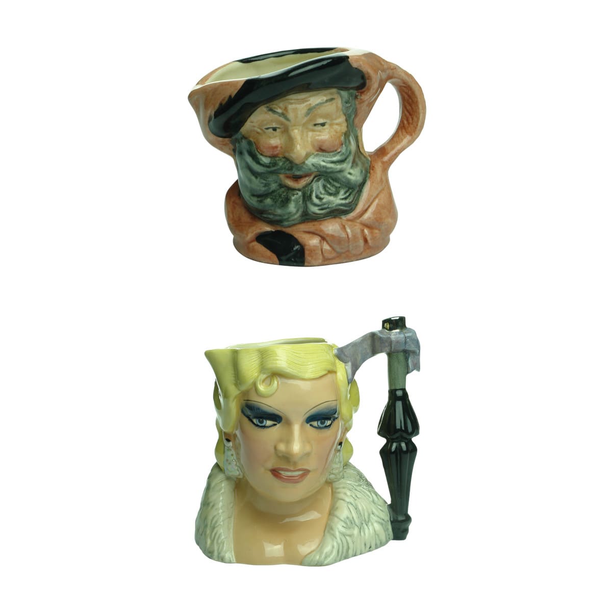 Pair of Royal Doulton Toby Jugs: Falstaff & Mae West