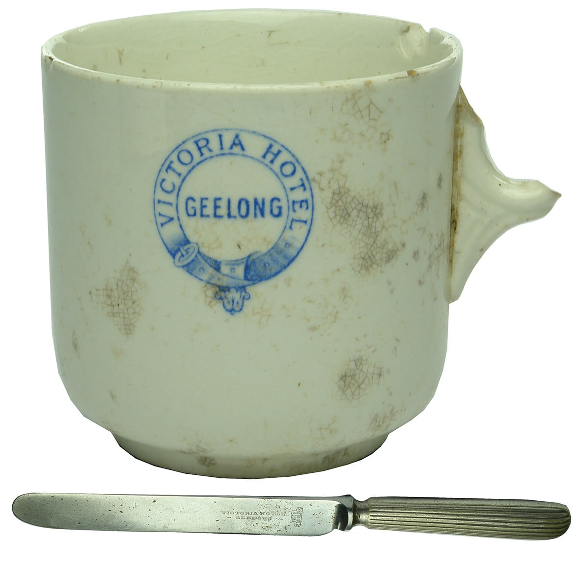 Hotel Ware. Victoria Hotel, Geelong. Cup & Knife. (Victoria)