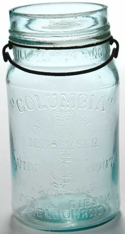 Columbia Foy Gibson Melbourne Fruit Preserving Jar