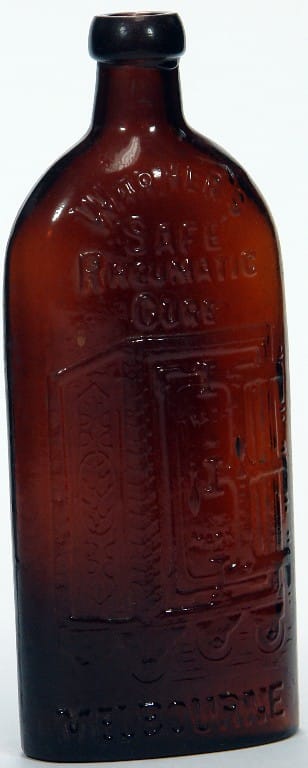 Warners Safe Rheumatic Cure Melbourne Red Amber bottle