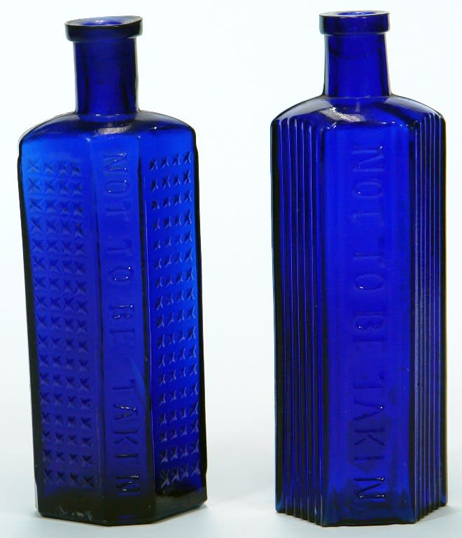 Pair Cobalt Blue Not To Be Taken Poison Bottles