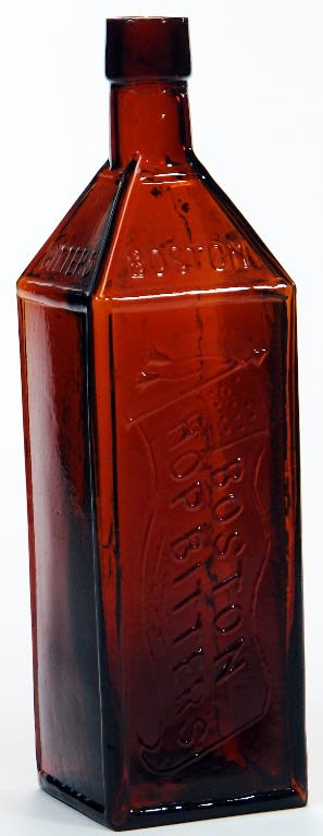 Boston Hop Bitters red amber Semi Cabin Glass Bottle