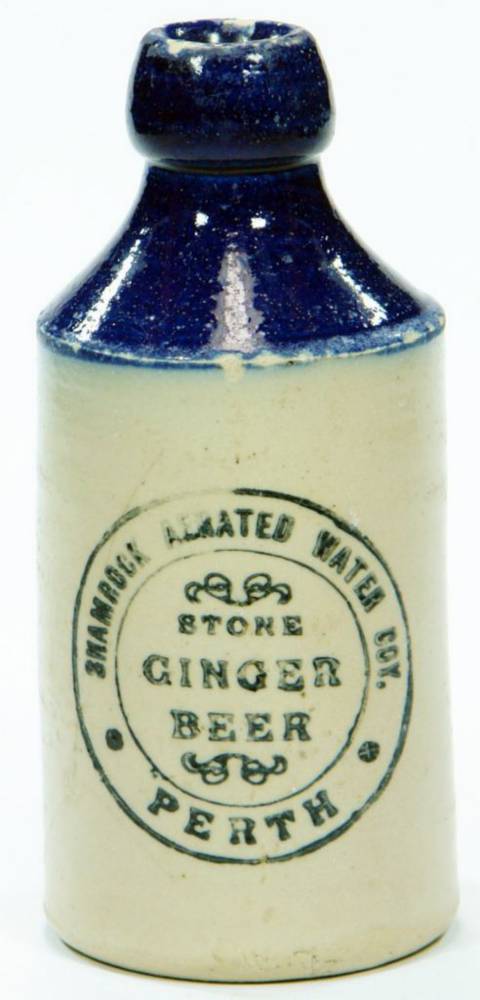 Shamrock Aerated Water Co Perth Blue Top Ginger Beer Bottle