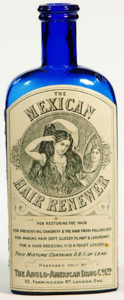 Mexican Hair Renewer Cobalt Blue Glass Bottle