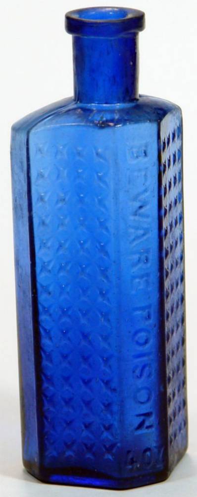 Beware Poison Cobalt Blue Adealide Glass Works Bottle