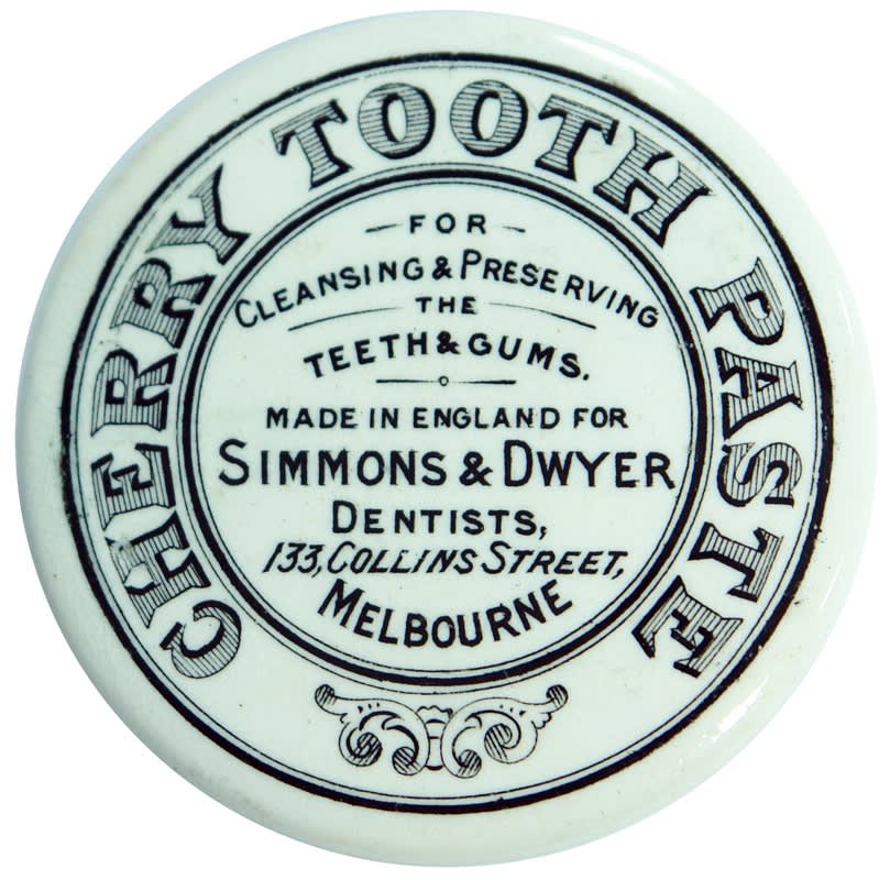 Simmons Dwyer Cherry Tooth Paste Collins Melbourne Pot Lid