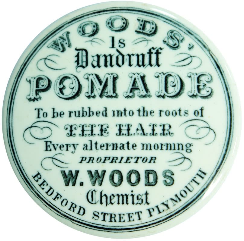 Wood's Dandruff Pomade Bedford Street Plymouth Pot Lid