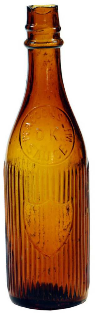 Peacocks OK Sauce Amber Glass Bottle