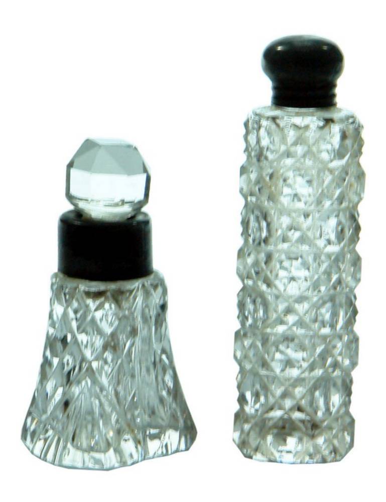 Cut Glass Perfume Bottles Silver Caps