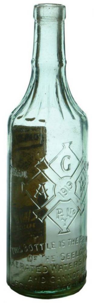 Geelong Aerated Waters Labelled Cordial Bottle