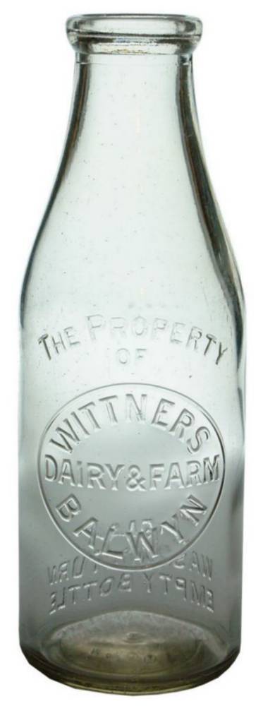 Wittners Dairy Farm Balwyn Quart Milk Bottle