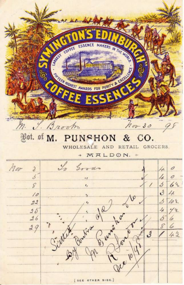 Symington Edinburgh Coffee Essences Punshon Maldon Letterhead
