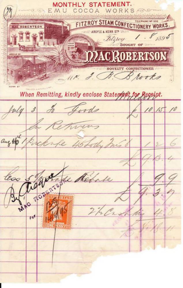 MacRobertson Novelty Confectioner Fitzroy Letterhead