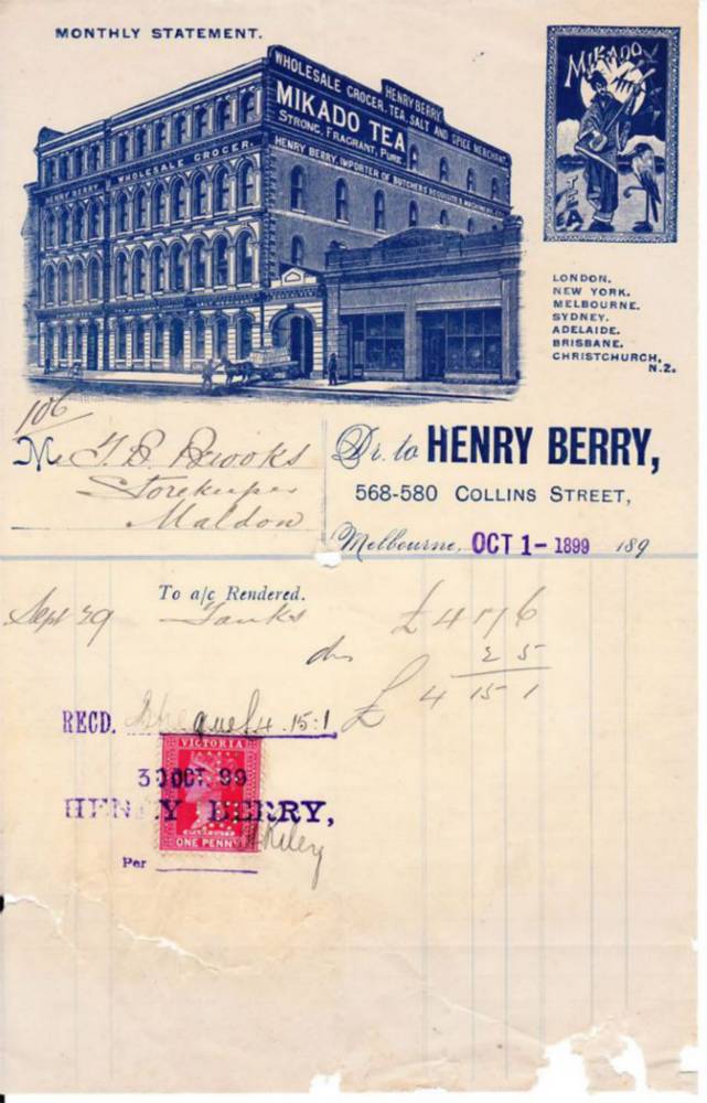 Henry Berry Mikado Tea Melbourne Letterhead